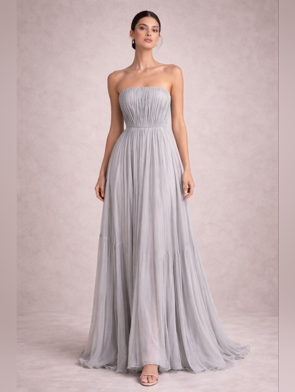 Refashioned Strapless Silver Gray Maxi Dress Old Hollywood Formal Gown